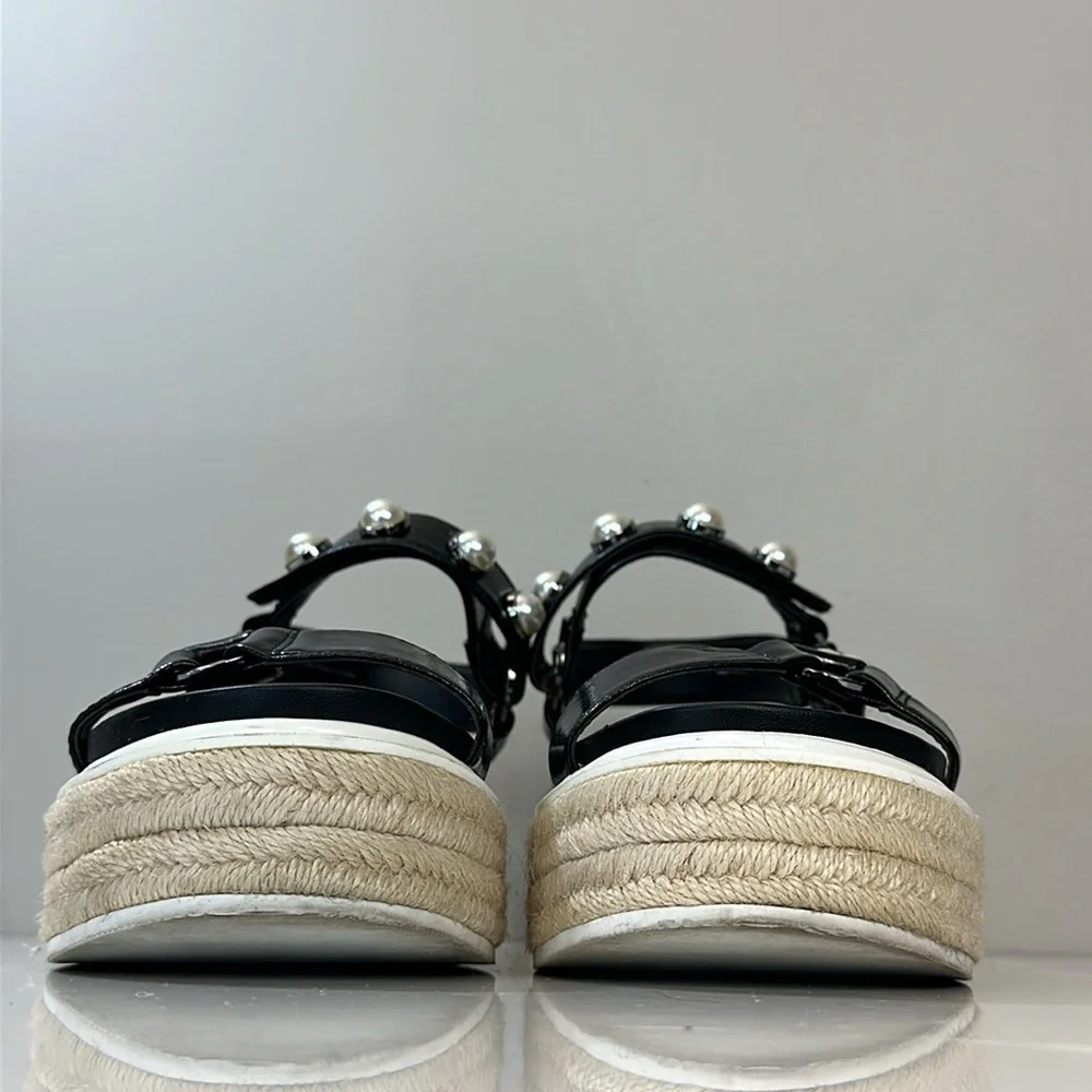 Karl‎ Lagerfeld Paris Patzi Embellished Leather Espadrille Sandals Size 9.5